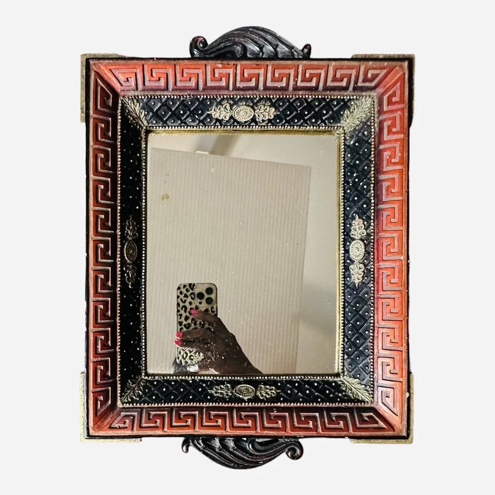 VINTAGE Mosaic Greek Key Dresser Vanity Tray Mirror Mosaic Ornate Trinket Tray
